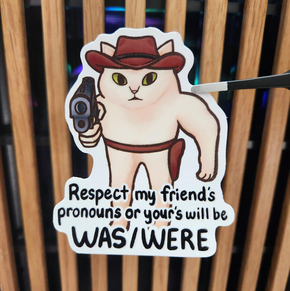Was/Were Cowboy Cat Sticker