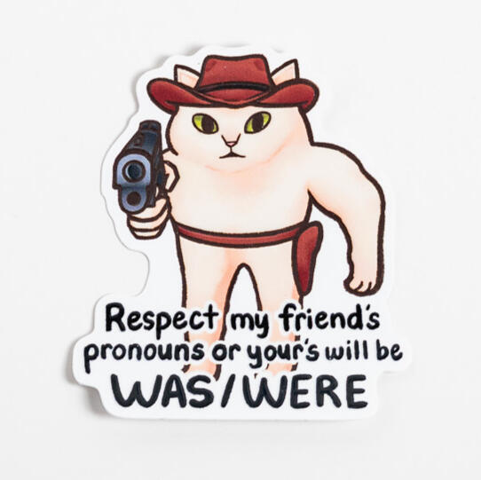 Was/Were Cowboy Cat Sticker